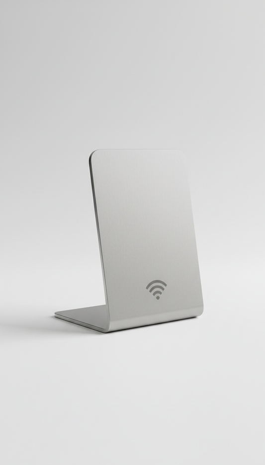 Brushed aluminum Google review stand